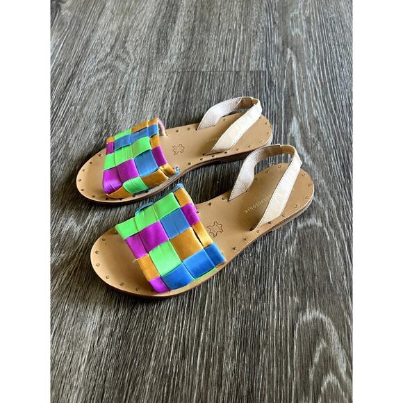Anthropologie Slingback Slide Sandals Multicolor Satin - Picture 2 of 6